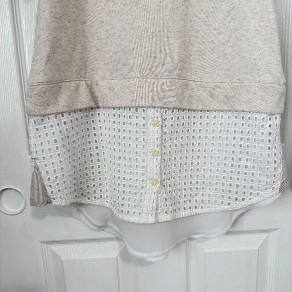Anthropologie Layered Eyelet Sheer Sweater Shirt Medium Cottage Preppy - Picture 4 of 7